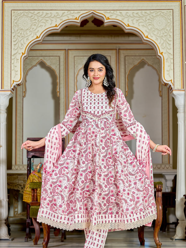 Pink Glow Elegance – Cotton Anarkali Suit Set