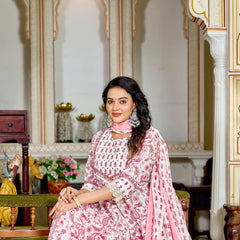 Pink Glow Elegance – Cotton Anarkali Suit Set