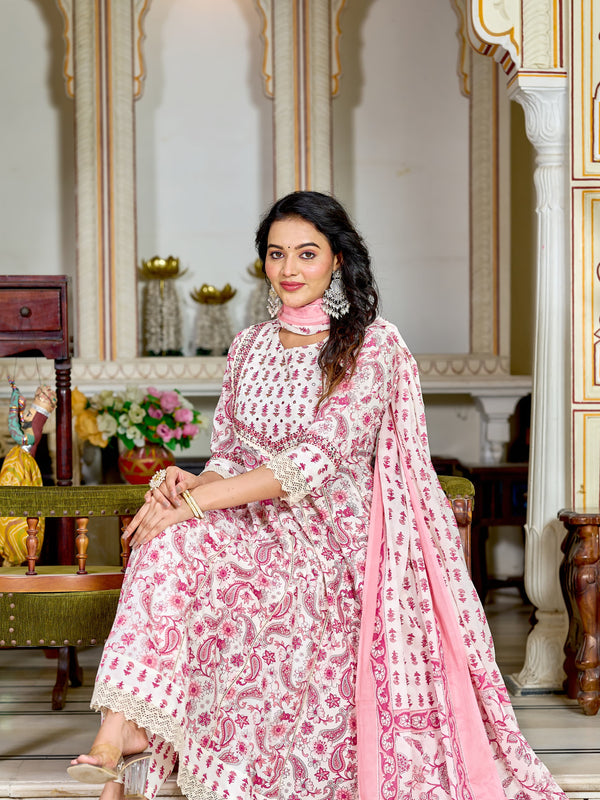 Pink Glow Elegance – Cotton Anarkali Suit Set