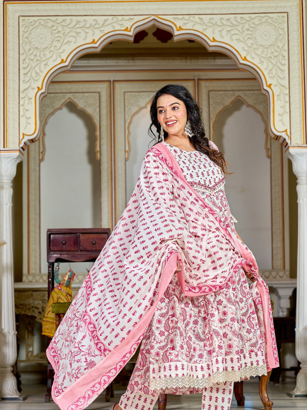 Pink Glow Elegance – Cotton Anarkali Suit Set