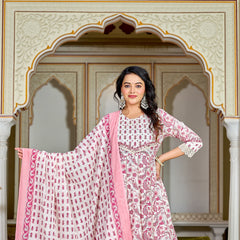 Pink Glow Elegance – Cotton Anarkali Suit Set