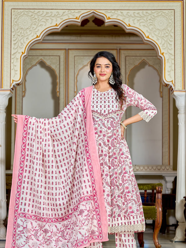 Pink Glow Elegance – Cotton Anarkali Suit Set