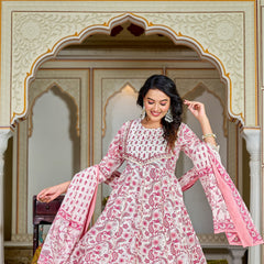 Pink Glow Elegance – Cotton Anarkali Suit Set