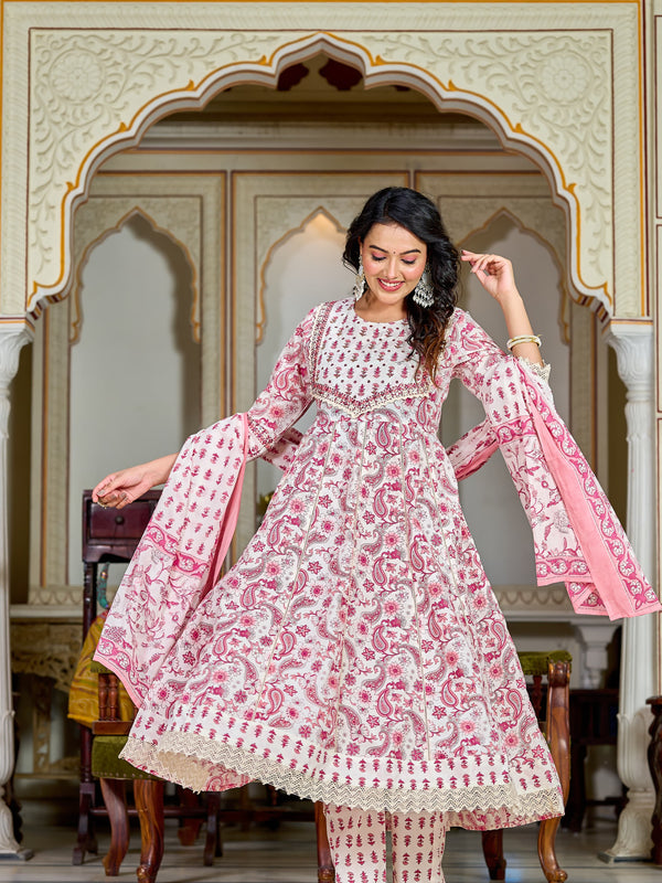 Pink Glow Elegance – Cotton Anarkali Suit Set