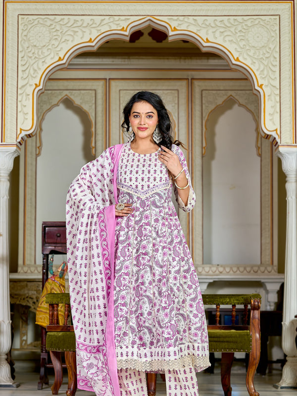 Timeless Charm Purple Cotton Suit Set for All Seasons