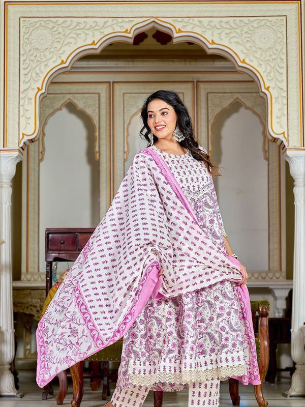 Timeless Charm Purple Cotton Suit Set for All Seasons