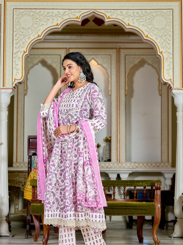 Timeless Charm Purple Cotton Suit Set for All Seasons