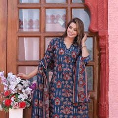 Midnight Charm Cotton A-Line Suit Set with Dupatta – Chic & Comfortable
