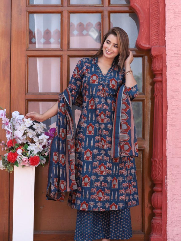 Midnight Charm Cotton A-Line Suit Set with Dupatta – Chic & Comfortable