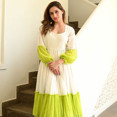 Indolady Multicolor Tiered Flared Long Dress in Premium Cotton