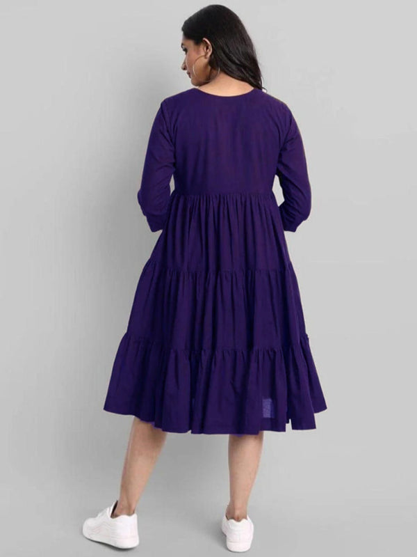 Purple Flared Tier Dress in Rayon | Indolady