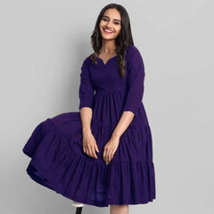 Purple Flared Tier Dress in Rayon | Indolady