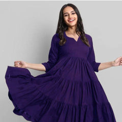 Purple Flared Tier Dress in Rayon | Indolady