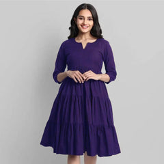 Purple Flared Tier Dress in Rayon | Indolady