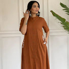 Indolady Rust Brown Cotton Kurta Set with Embroidered Detail
