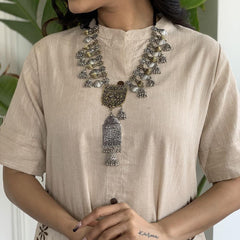 Indolady Beige Cotton Kurta Set with Floral Side Embroidery