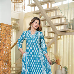 Neel Tara - Sky Blue Cotton Suit Set with Ethnic Prints