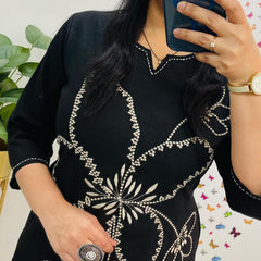 Indolady Noor Black Aari Embroidered Cotton Co-ord Set