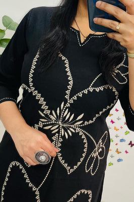 Indolady Noor Black Aari Embroidered Cotton Co-ord Set