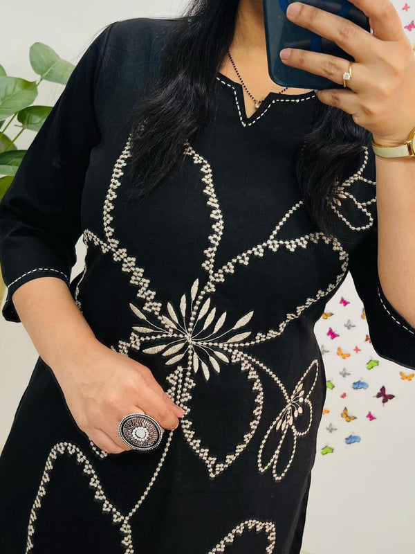 Indolady Noor Black Aari Embroidered Cotton Co-ord Set