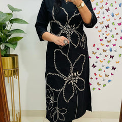 Indolady Noor Black Aari Embroidered Cotton Co-ord Set