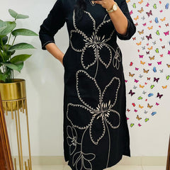 Indolady Noor Black Aari Embroidered Cotton Co-ord Set