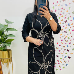 Indolady Noor Black Aari Embroidered Cotton Co-ord Set