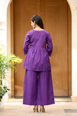 Elegant Heritage Cotton Co-ord Set –  Purple Shades