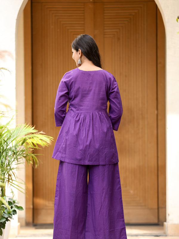 Elegant Heritage Cotton Co-ord Set –  Purple Shades