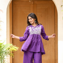 Elegant Heritage Cotton Co-ord Set –  Purple Shades