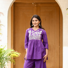 Elegant Heritage Cotton Co-ord Set –  Purple Shades