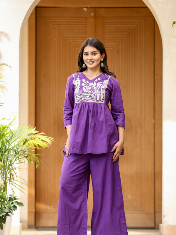 Elegant Heritage Cotton Co-ord Set –  Purple Shades