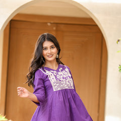 Elegant Heritage Cotton Co-ord Set –  Purple Shades