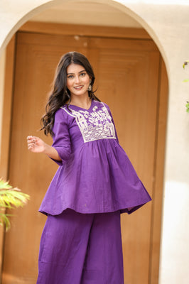 Elegant Heritage Cotton Co-ord Set –  Purple Shades