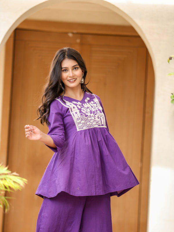 Elegant Heritage Cotton Co-ord Set –  Purple Shades