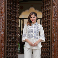 Subtle Shine: Off-White Embroidered Co-Ord Set for Effortless Style