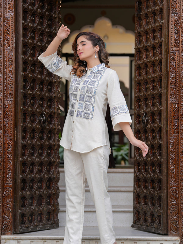 Subtle Shine: Off-White Embroidered Co-Ord Set for Effortless Style