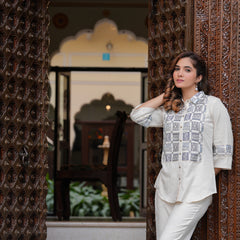 Subtle Shine: Off-White Embroidered Co-Ord Set for Effortless Style