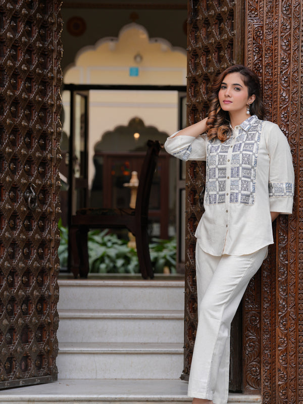 Subtle Shine: Off-White Embroidered Co-Ord Set for Effortless Style