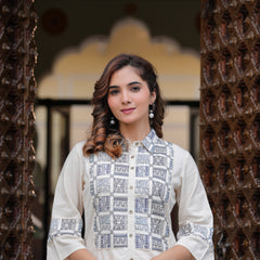 Subtle Shine: Off-White Embroidered Co-Ord Set for Effortless Style