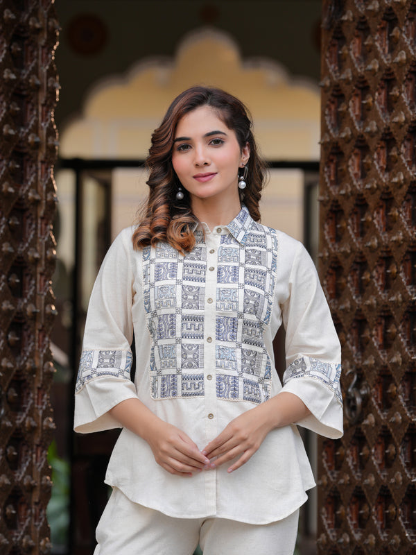 Subtle Shine: Off-White Embroidered Co-Ord Set for Effortless Style