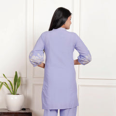 Indolady Lavender Embroidered Cotton Co-ord Set – Subtle Sophistication in Pastel