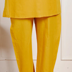 Indolady Mustard Yellow Floral Embroidered Co-ord Set in Pure Cotton