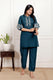Indolady Elegant Teal Blue Embroidered Cotton Co-Ord Set