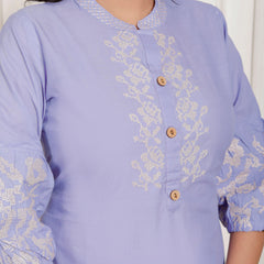 Indolady Lavender Embroidered Cotton Co-ord Set – Subtle Sophistication in Pastel