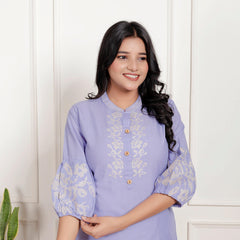Indolady Lavender Embroidered Cotton Co-ord Set – Subtle Sophistication in Pastel