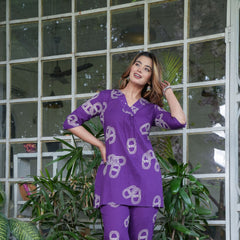 Royal Bloom Cotton Co-Ord Set in Purple | Statement Comfort wear for Everyday Elegance