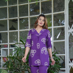 Royal Bloom Cotton Co-Ord Set in Purple | Statement Comfort wear for Everyday Elegance