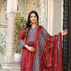 Noor-e-Gulab: Maroon Anarkali Ensemble with Elegant Hand Embroidery & Dupatta