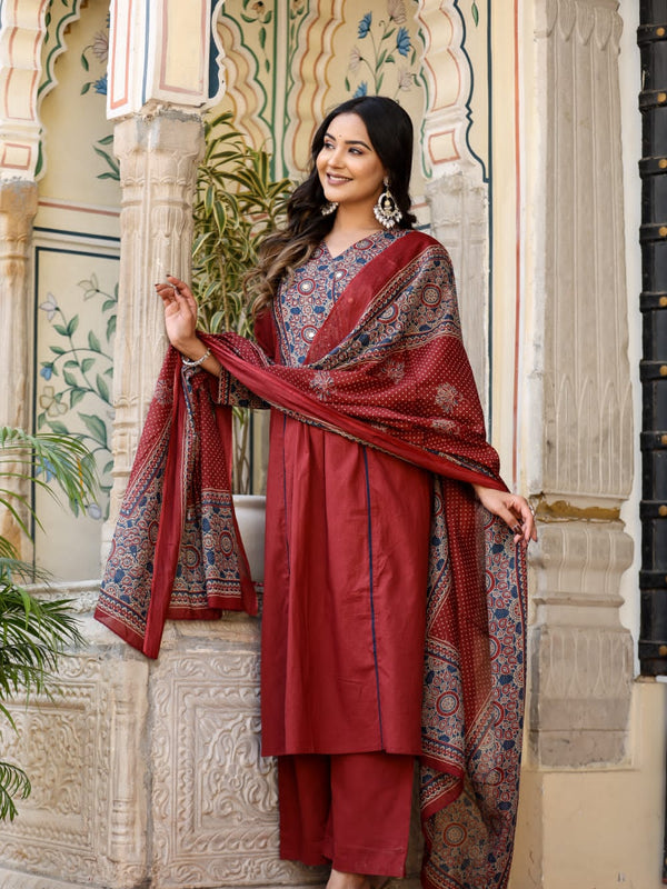 Noor-e-Gulab: Maroon Anarkali Ensemble with Elegant Hand Embroidery & Dupatta